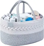 Baby Diaper Caddy Organizer - 100% Cotton Rope Nursery Storage Bin - LARGE