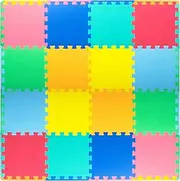 ProSource Foam Puzzle Floor Play Mat for Kids and Babies with Solid Colors, 36 or 16 Interlocking Tiles with Borders, Assorted
