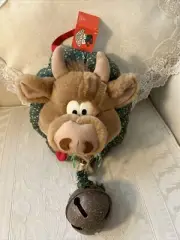 VTG Mistletoe Farm 1988 Roman Christmas Decor Cow Bell Wreath Grass Original Tag
