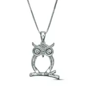0.1 CT. T.W. Natural Diamond Perched Owl Outline Pendant in Sterling Silver