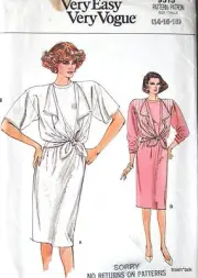 Easy Vogue 80s womens dress sewing pattern sz 14 16 18 front overlap