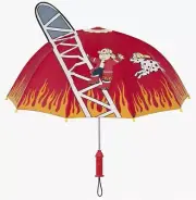 Kidorable Fireman Red Kids Umbrella New! Fire Hydrant Handle Pop Up Ladder Fun!