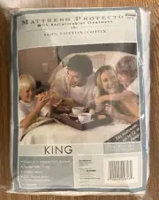 100% Cotton Zippered King Mattress Protector w/ Antimicrobial Treatment 12" Deep