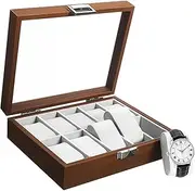 COMPUKAS Watch Display Case Slot Organizer Tray with Window Elegant Walnut Grain Design Soft Lining for Scratch present for Mens Jewelry Collection