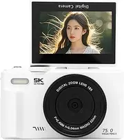 YUEHISY 5K 75MP Digital Camera, 18X Zoom Autofocus Camera with WiFi, 3 Inch 180° Flip Screen, Flash, for Travel Vlog, for Photography (64GB)