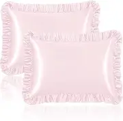 Homiest Ruffle Satin Pillowcase for Hair and Skin, Standard Size Satin Pillow Covers Silky Pillow Cases Set of 2, Satin Ruffled Pillowcase with Envelope Closure, Anti Wrinkle Pillow Shams (Blush Pink)