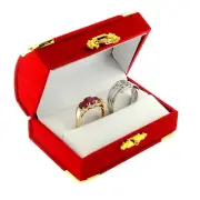 Red Velvet Double Ring Box Display Jewelry Gift Box Treasure Chest Velour Style