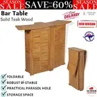 Solid Teak Wood Outdoor Bar Table Foldable with Bottle Holder & Shelves vidaXL