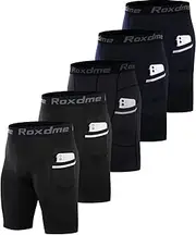 [Roxdme] 5 Pack Compression Shorts Men Spandex Sport Shorts Athletic Workout Running Tights Performance Underwear