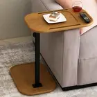 Wood C Shaped End Table for Couch Arm, Small Sofa Side Table with Adjustable Hei