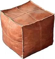 Moroccan Pouf Cover Hassock Storage Ottoman Cushion Cover Premium Room Deco - Square Light Brown