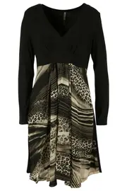 Print & Plain Knit Dress--JIM-2718