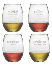 Susquehanna Glass Golf Lingo Set of 4 21oz Stemless Wine Glasses