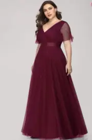 New Ever Pretty Double V-Neck Floor-Length Short Sleeve Tulle Formal Dress 22