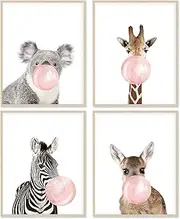 Woodland Nursery Animal Wall Art for Bedroom, Set of 4, 8x10 Canvas Poster Prints, Unframed, Posters for Girls Room, Safari Nursery, Kids Wall Decor