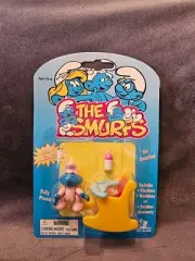 Vintage Smurf Minimates Collectible Fully Poseable-Baby Smurf with Rocking Chair
