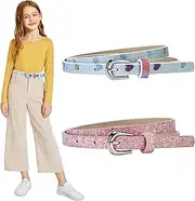 [BSITSSS] Pack of 2 Children's Belts Girls, Cute Belt, Adjustable Girls' Belt, Fashionable Children's Belt, Girls' Belt for Dresses, Jeans, Trousers, Blue, pink, 94 * 1.4CM