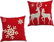 KOMBIUDA Christmas Decorative Pillowcase Set Reindeer Santa Snowflakes Linen Pillow Protector for Bed