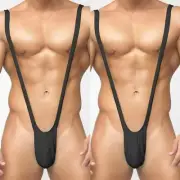 Men's Black Lingerie Bodysuit with Sheath Underwear and Transparent Pouch