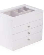 Bey-Berk White Wood Jewelry Case with 3 Drawers