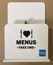 American Express Restaurant To Go Menu Holder White NEW Plastic 7.25”x5.25”x2"