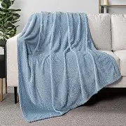 [PAVILIA] Waffle Fleece Throw Blanket for Couch Bed Dusty Blue, Super Soft Fuzzy Cozy Blanket Sofa, Plush Warm Cute Decorative Home Decor Throw, Lightweight All Season, Slate Light Blue, 50x60