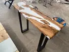 Wood & white Epoxy console Table for entryway, kitchen Live edge Table with legs