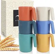 PYRMONT Wheat Straw Cups-Mug Set of 6,Unbreakable Kids Mugs,Reusable Plastic Cup with Handles,16 oz Mug Set for Coffee,Camping,Picnic,Drinking Cups Stackable,BPA-Free,Dishwasher Safe