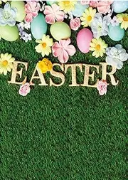 CHAIYA 5X7FT Happy Easter Backdrop Spring Green Grass Photography Background Easter Colorful Eggs Backdrop Children Easter Party Backdrop CY258