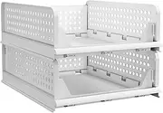 2 Pack Stackable Plastic Storage Basket, Closet organisers and storage drawers large Foldable Clothes Shelf Bins for Wardrobe Cupboard Cabinet Kitchen Bathroom Bedroom Office by MOTYYA ( S )