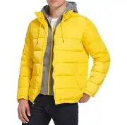 Kenneth Cole Men's Hood Puffer Angled Welt Pockets Yellow Large New Retail 159$