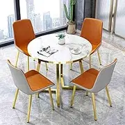 Modern Round Conference Table Set with 4 Chairs, Perfect for Meetings in Home Bedroom, Balcony, Library, Lounge, Coffee Shop Orange Design