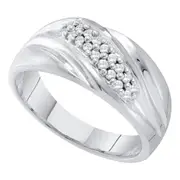 14k White Gold Round Diamond Diagonal Double Row Wedding Band 1/4 Cttw
