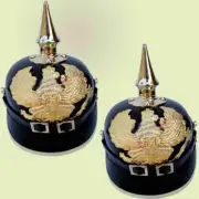 Set OF 2 Brass Armor FR WWI & II Leather German Screw Spike Pickelhaube Helmet