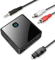 Isobel Bluetooth 5.0 Transmitter Receiver (Optical, 3.5Mm AUX, RCA) , Low Latency Wireless Audio Adapter Rechargeable Bluetooth AUX Adapter for TV PC Car / Home Stereo System Speakers, Dual Link