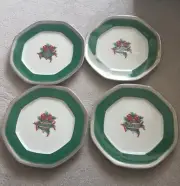 NWT NEW 4 Christmas Green Mikasa Octagon Plates Pine Ornament Silver Rim 2001