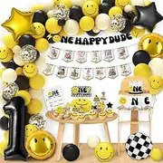 One Happy Dude Birthday Decoration - Smiley Face 1st Party Supplies, Cool Dude Balloon Arch Decor for Baby Boys and Girls First Birthday