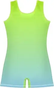 [GAIGEO] Lemon Green Light Sky Blue Gradient Toddler Gymnastics Leotards for Girls Unitards Leotards with Shorts Clothes 2-3t