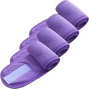 Haobase 4 Pcs Spa Facial Headband Head Wrap Terry Cloth Headband Adjustable Stretch Towel with Magic Tape for Bath, Makeup and Sport (Purple)
