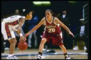 Milena Flores of Stanford University guards Tawana Grimes of UCLA - Old Photo