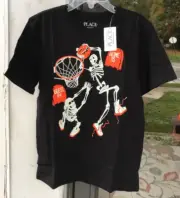 Boys Childrens Place S 5/6 Black SS T-Shirt Glow In Dark Skeleton Basketball Q
