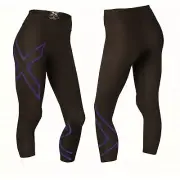 2XU Compression Womens Mid-Rise 7/8 Tights (Black/Metallic Blue) HOT BARGAIN