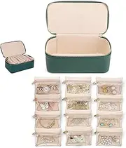 [Generic] Familiarn Travel Jewelry Box with Small Pouches,Travel Jewelry Organizer with 12 Small Velvet Pouches, For Rings,Earrings, Necklaces, Bracelets, Watches (Green)
