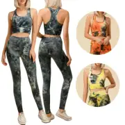 Women's Padded Bra & Yoga Pants Tie-Dye Pattern Fitness Top & Leggings Set