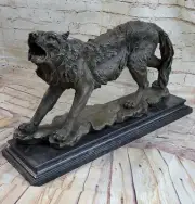Extra Large Bugatti Howling Wolf to the Moon Bronze Sculpture Marble Base Statue