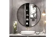 MIUZ Steel Frame Round Wall Mirror Bathroom Makeup Rustic Vanity 50/70/90/100CM
