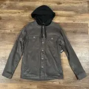 Valor Collective Mens Jacket Gray Corduroy Black Hood Drawcord Grunge Small NWT