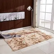 Ultra Soft Tie-Dye Style Gradient Color Carpet Floor Bedroom Mat Rec Shape Fluffy Rug for Living Room Bedroom Balcony Hallway Mat Khaki 600 x 1200mm