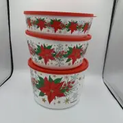 Tupperware Christmas Poinsettia Ilumina Stack n Store Set Of 3 New Poinsettias