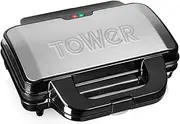 Tower T27013 Deep Fill Sandwich Maker with Extra Deep and Easy to Clean Non-Stick Plates, Automatic Temperature Control, 900W, Silver and Black